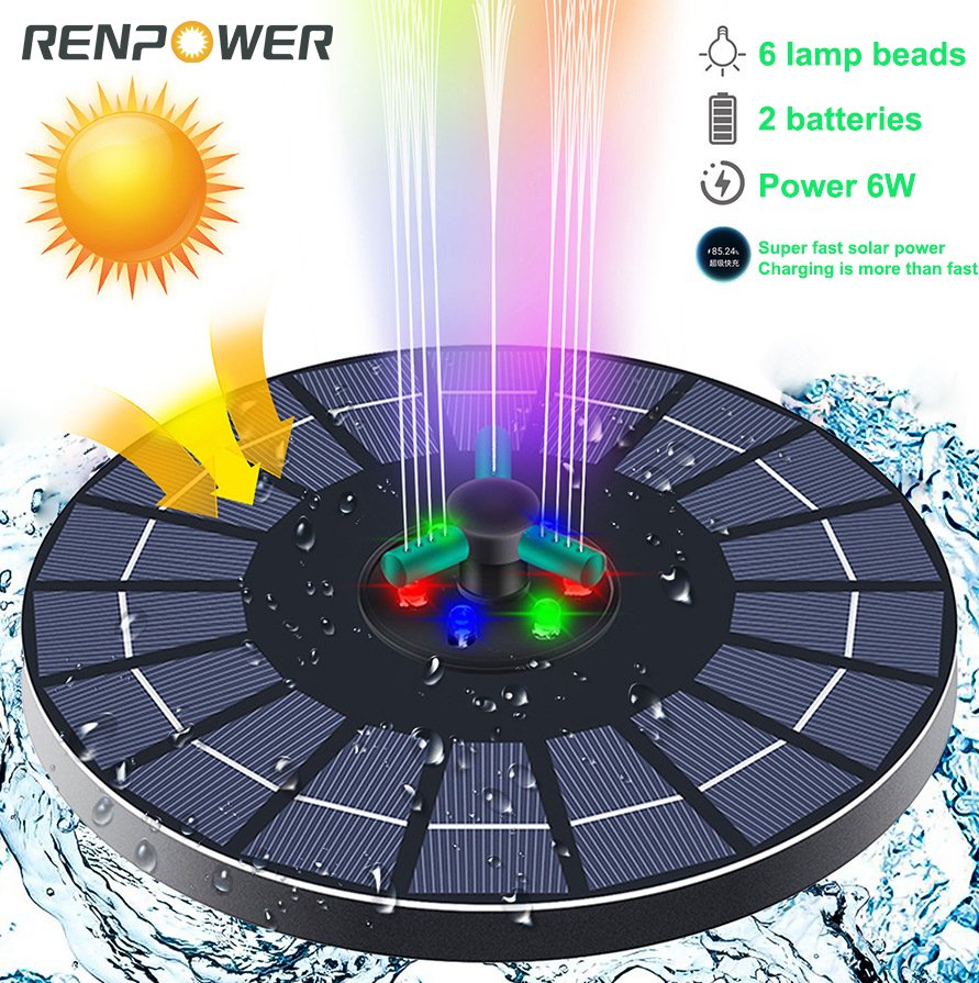 Fonte solar com luzes coloridas 4W6W O bico rotativo pode armazenar eletricidade para paisagismo de jardim Fonte de bomba de água flutuante
